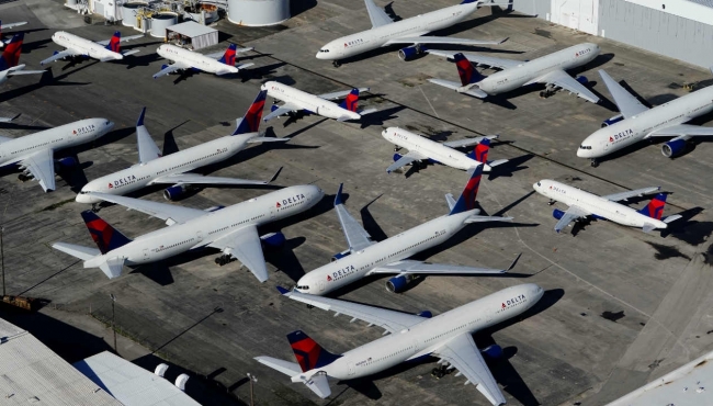 Rows of grounded aircraft