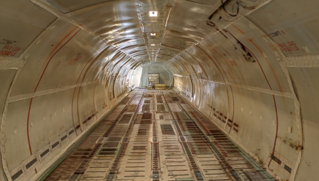 An interior view of a cargo aircraft